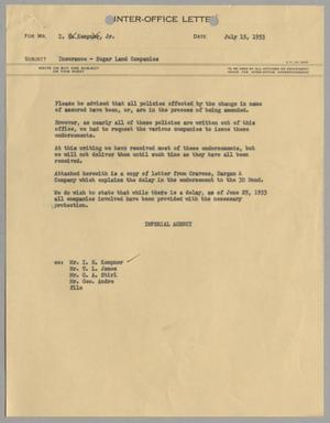 [Letter from Imperial Agency to Isaac Herbert Kempner Jr., July 15, 1953]