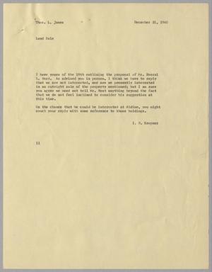 [Letter from Isaac Herbert Kempner to Thomas Leroy James, December 21, 1960]