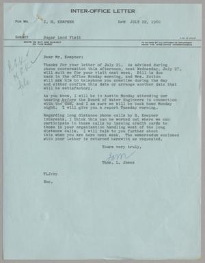 [Letter from Thomas Leroy James to Isaac Herbert Kempner, July 22, 1960]