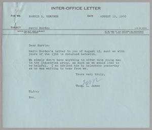 [Letter from Thomas Leroy James to Harris Leon Kempner, August 19, 1960]