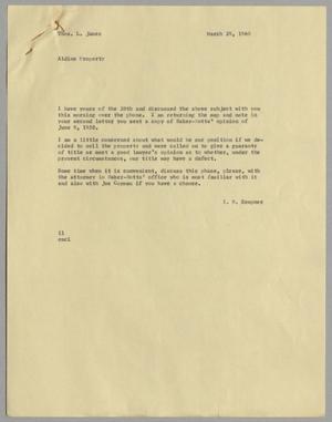 [Letter from Isaac Herbert Kempner to Thomas Leroy James, March 29, 1960]