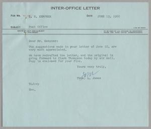 [Letter from Thomas Leroy James to Isaac Herbert Kempner, June 13, 1960]