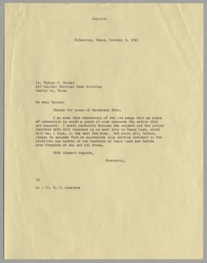 [Letter from Isaac Herbert Kempner to Walter F. Woodul, October 3, 1960]