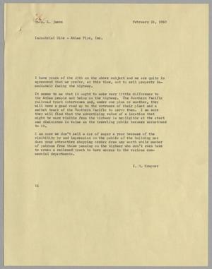 [Letter from Isaac Herbert Kempner to Thomas Leroy James, February 26, 1960]