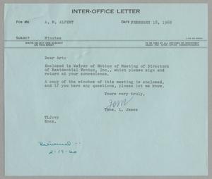 [Letter from Thomas Leroy James to A. M. Alpert, February 18, 1960]
