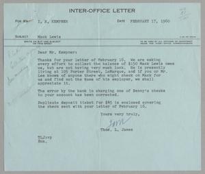 [Letter from Thomas Leroy James to Isaac Herbert Kempner, February 17, 1960]