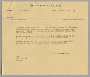 [Letter from I. H. Kempner, Jr. to I. H. Kempner, January 27, 1953]