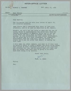 [Letter from Thomas Leroy James to Harris Leon Kempner, April 18, 1960]