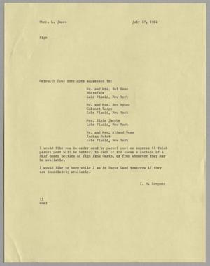 Primary view of object titled '[Letter from Isaac Herbert Kempner to Thomas Leroy James, July 17, 1962]'.
