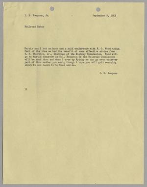 [Letter from Isaac Herbert Kempner to Isaac Herbert Kempner Jr., September 9, 1953]
