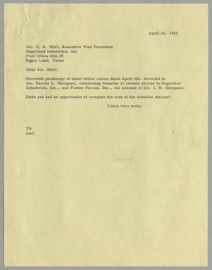 [Letter from T. E. Taylor to G. A. Stirl, April 20, 1962]