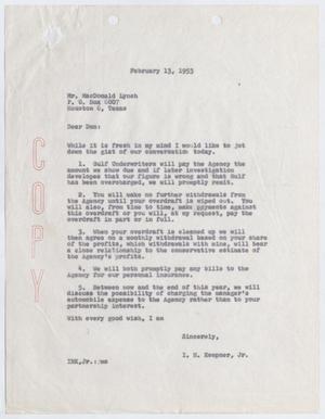 [Letter from I. H. Kempner, Jr. to Macdonald Lynch, February 13, 1953]