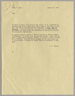 [Letter from Isaac Herbert Kempner to Thomas Leroy James, January 14, 1960]
