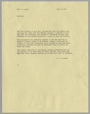 [Letter from Isaac Herbert Kempner to Thomas Leroy James, July 5, 1962]