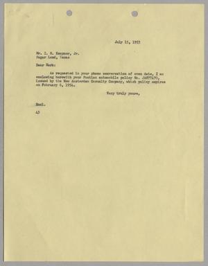 Primary view of object titled '[Letter from Harris Leon Kempner to Isaac Herbert Kempner Jr., July 15, 1953]'.
