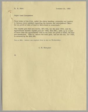 [Letter from Isaac Herbert Kempner to Thomas Leroy James, October 22, 1960]