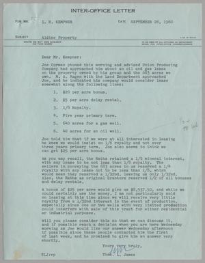 [Letter from Thomas Leroy James to Isaac Herbert Kempner, September 26, 1960]