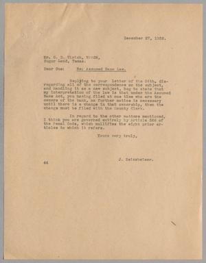 [Letter from J. Seinsheimer to G. D. Ulrich, December 27, 1932]
