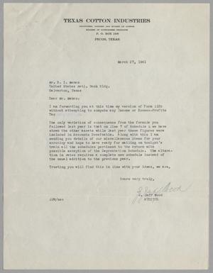 [Letter from J. Jeff Wood to R. I. Mehan, March 27, 1941]