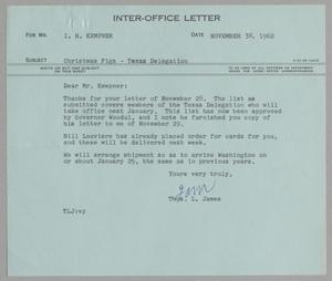 [Letter from Thomas Leroy James to Isaac Herbert Kempner, November 30, 1962]