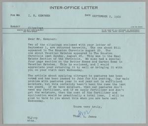 [Letter from Thomas Leroy James to Isaac Herbert Kempner, September 2, 1960]