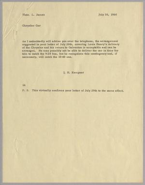 [Letter from Isaac Herbert Kempner to Thomas Leroy James, July 30, 1960]