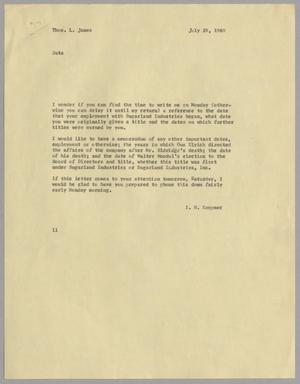 [Letter from Isaac Herbert Kempner to Thomas Leroy James, July 29, 1960]