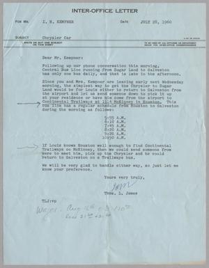 [Inter-Office Letter from Thomas Leroy James to Isaac Herbert Kempner, July 28, 1960]