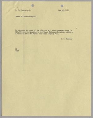 [Letter from Isaac Herbert Kempner to Isaac Herbert Kempner Jr., May 19, 1953]