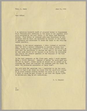 [Letter from Isaac Herbert Kempner to Thomas Leroy James, June 10, 1960]