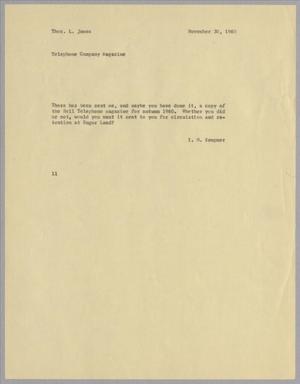 [Letter from Isaac Herbert Kempner to Thomas Leroy James, November 30, 1960]