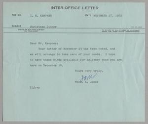 [Letter from Thomas Leroy James to Isaac Herbert Kempner, November 27, 1962]