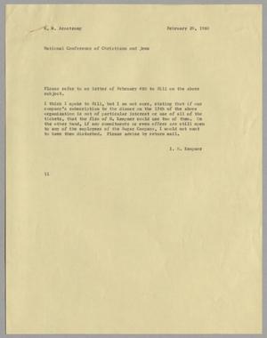 Primary view of object titled '[Letter from I. H. Kempner to R. M. Armstrong, February 29, 1960]'.