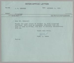 [Letter from Thomas Leroy James to Isaac Herbert Kempner, October 11, 1960]