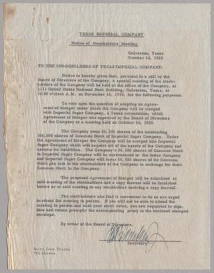 [Letter to the Stockholders of Texas Imperial Company, October 14, 1955]