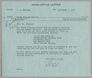 [Letter from Gus A. Stirl to Isaac Herbert Kempner, November 3, 1960]