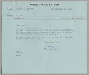 [Letter from Thomas Leroy James to Harris Leon Kempner, February 23, 1960]