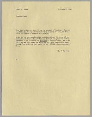 [Letter from I. H. Kempner to Thomas L. James, February 6, 1960]
