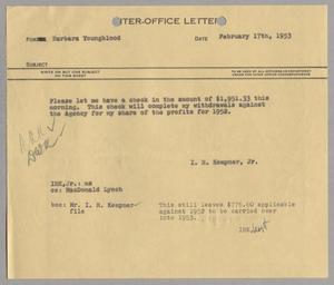 [Letter from I. H. Kempner, Jr. to Barbara Youngblood, February 17, 1953]