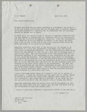 [Letter from I. H. Kempner, Jr. to I. H. Kempner, April 1, 1953]
