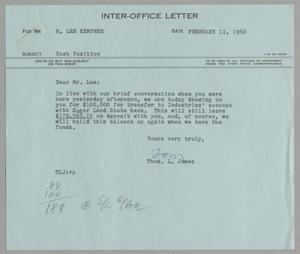 [Letter from Thomas Leroy James to Robert Lee Kempner, February 11, 1960]
