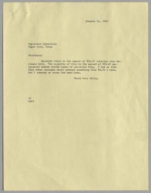 [Letter from Isaac Herbert Kempner to Sugarland Industries, January 11, 1962]