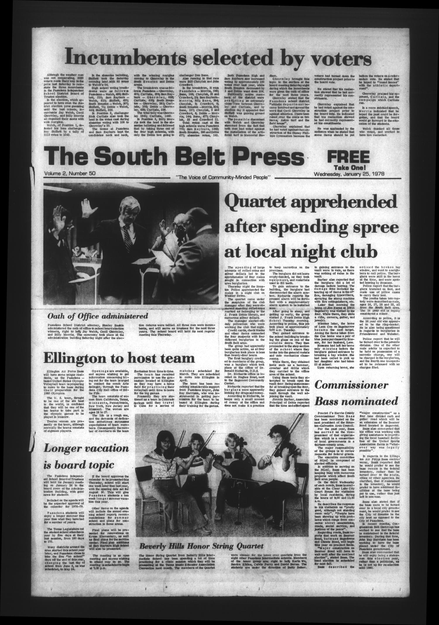 The South Belt Press (Houston, Tex.), Vol. 2, No. 50, Ed. 1 Wednesday, January 25, 1978
                                                
                                                    [Sequence #]: 1 of 4
                                                