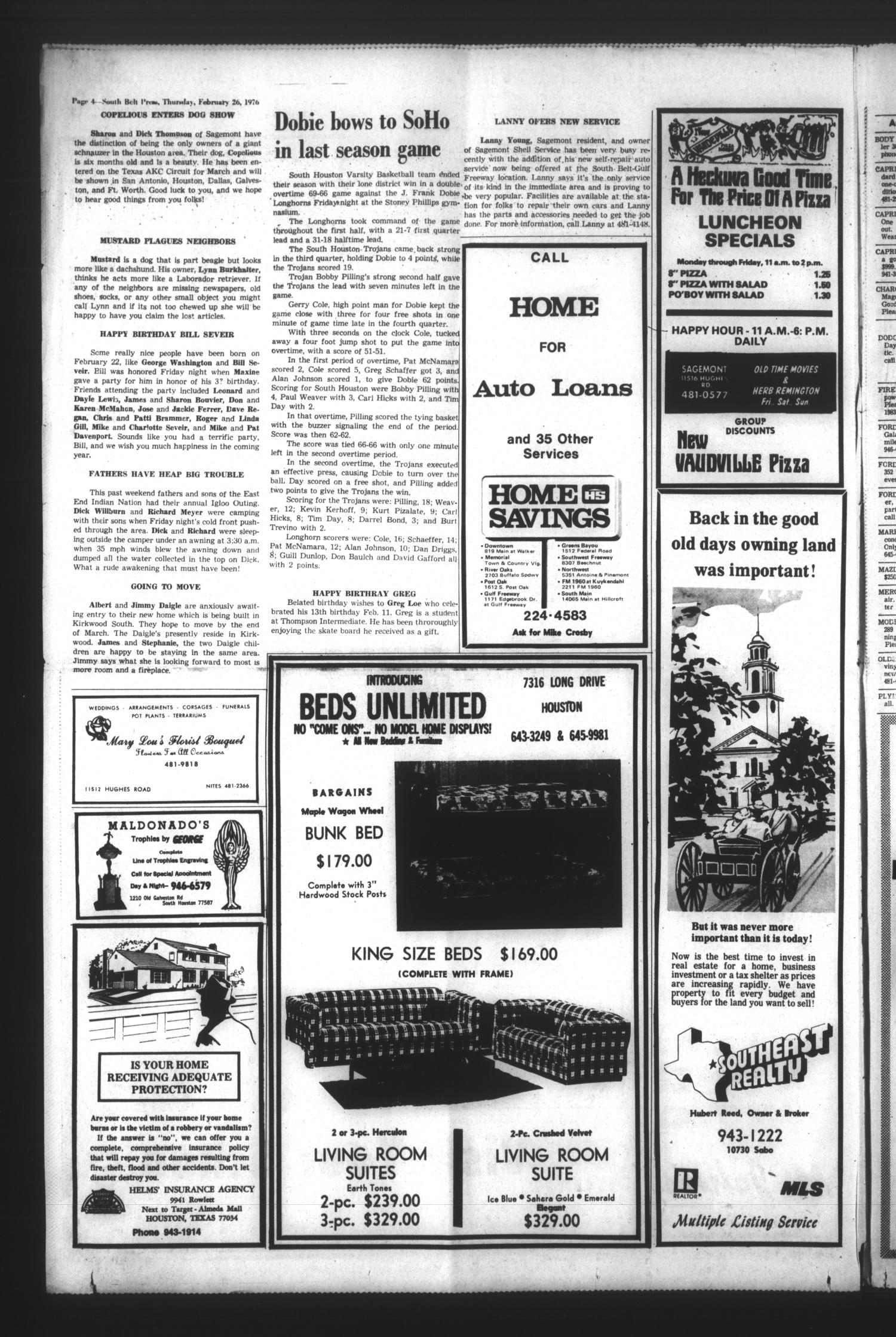 South Belt Press (Houston, Tex.), Vol. 1, No. 4, Ed. 1 Thursday, February 26, 1976
                                                
                                                    [Sequence #]: 4 of 6
                                                