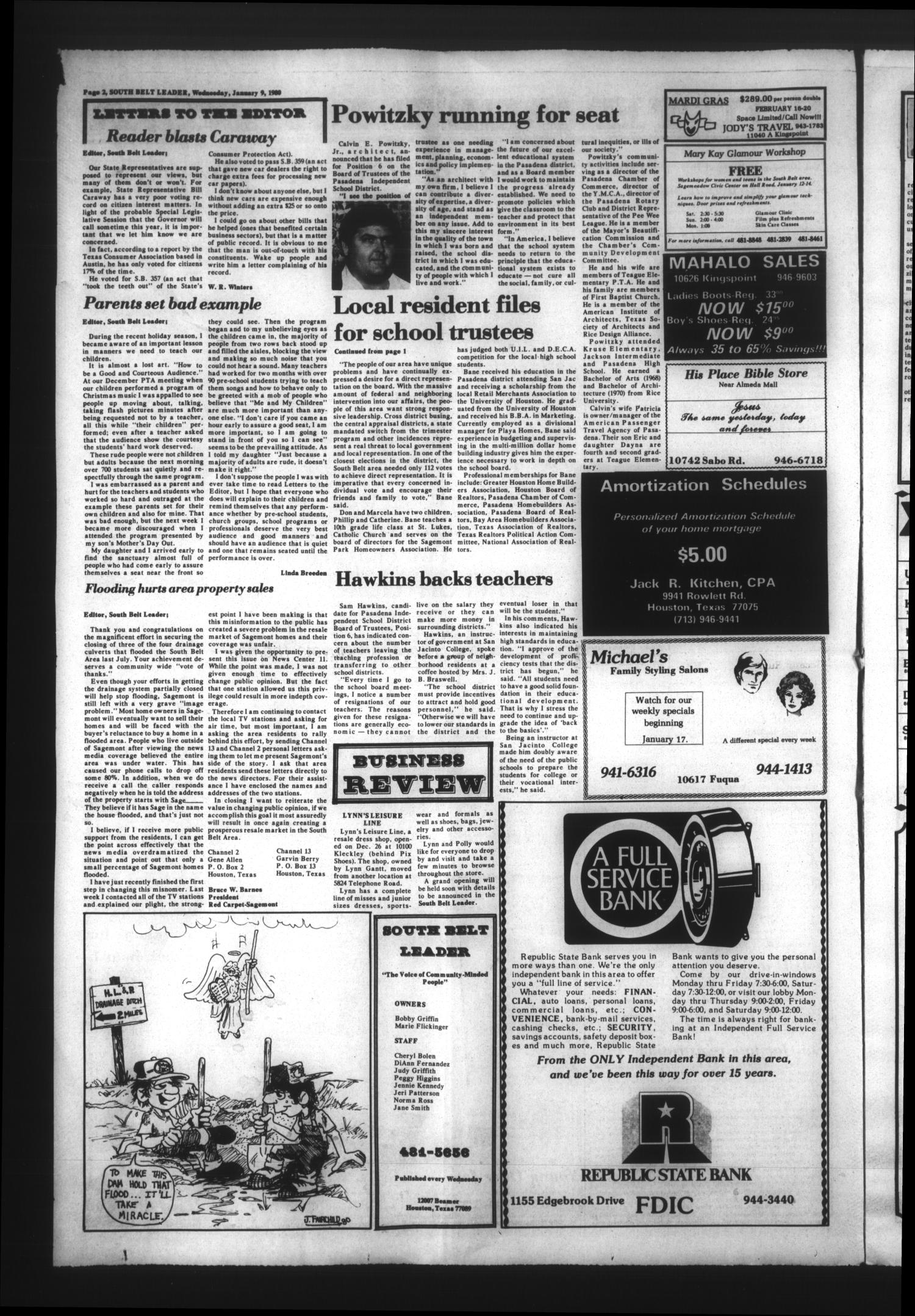 South Belt Leader (Houston, Tex.), Vol. 4, No. 48, Ed. 1 Wednesday, January 9, 1980
                                                
                                                    [Sequence #]: 2 of 10
                                                