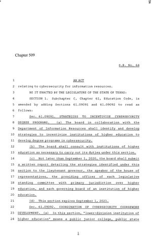 86th Texas Legislature, Regular Session, Senate Bill 64, Chapter 509