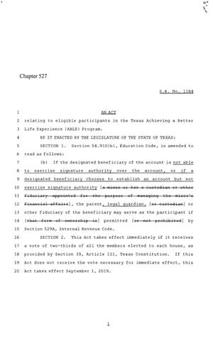 86th Texas Legislature, Regular Session, Senate Bill 1184, Chapter 527