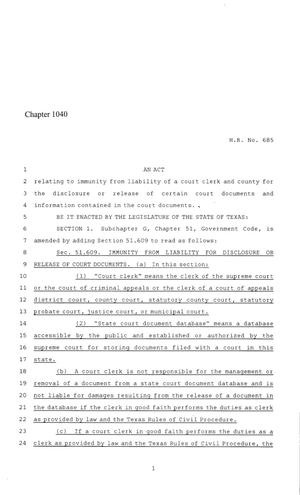 86th Texas Legislature, Regular Session, House Bill 685, Chapter 1040