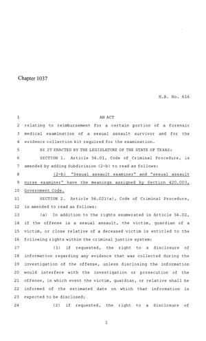 86th Texas Legislature, Regular Session, House Bill 616, Chapter 1037