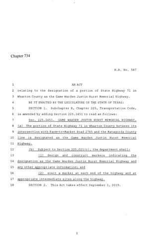 86th Texas Legislature, Regular Session, House Bill 587, Chapter 734